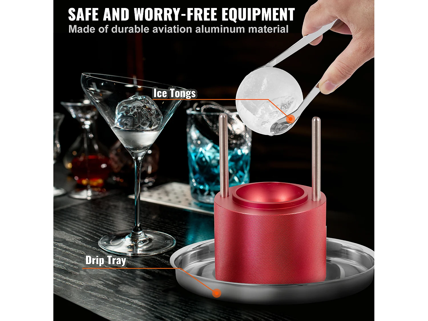 Machine à Glaçons SucceBuy 60 mm, Presse à Glaçons Sphères en Aluminium Rond pour Whisky, Rouge