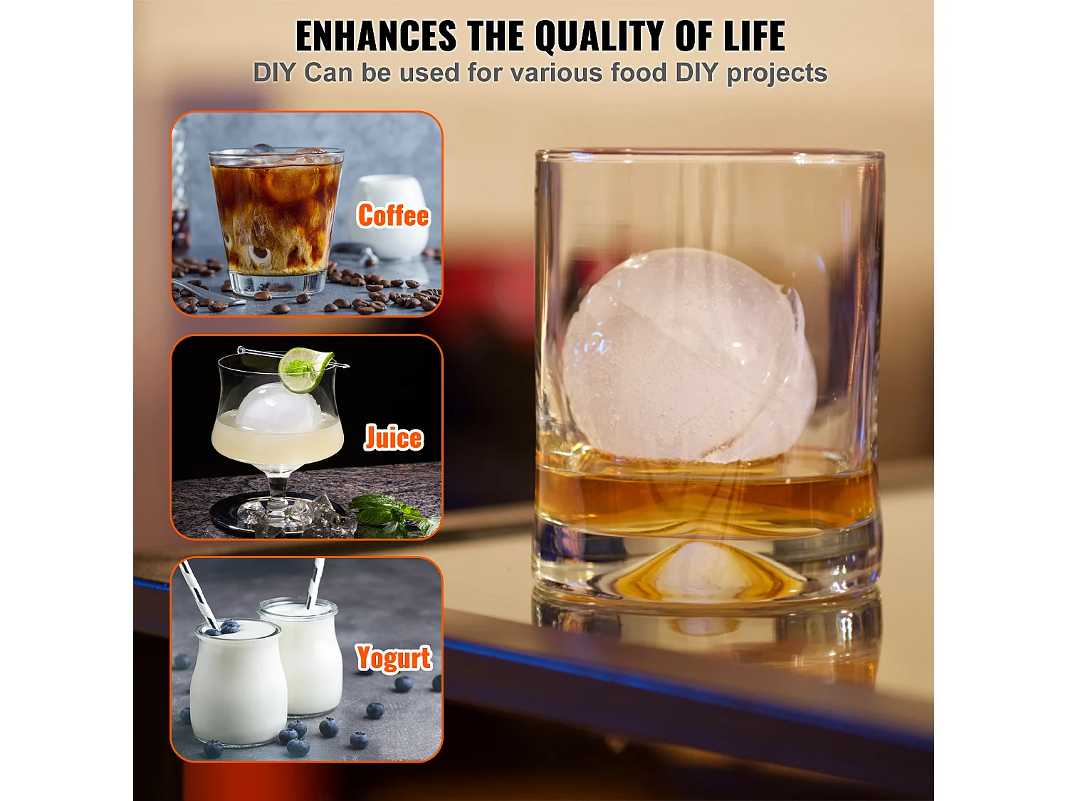 Machine à Glaçons SucceBuy 60 mm, Presse à Glaçons Sphères en Aluminium Rond pour Whisky, Rouge