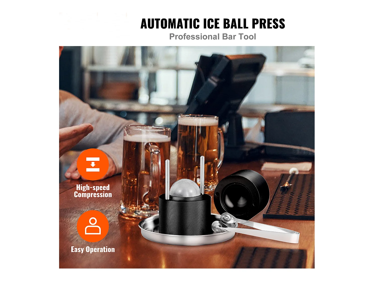 IJsmachine SucceBuy 61 mm, IJspers van Ronde Aluminium, Zwart, voor Whiskey, Cocktail, Bourbon en Eindejaarsfeesten