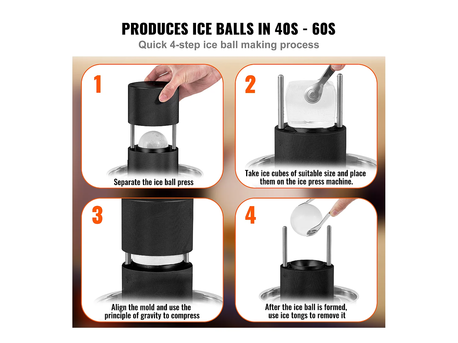 IJsmachine SucceBuy 61 mm, IJspers van Ronde Aluminium, Zwart, voor Whiskey, Cocktail, Bourbon en Eindejaarsfeesten