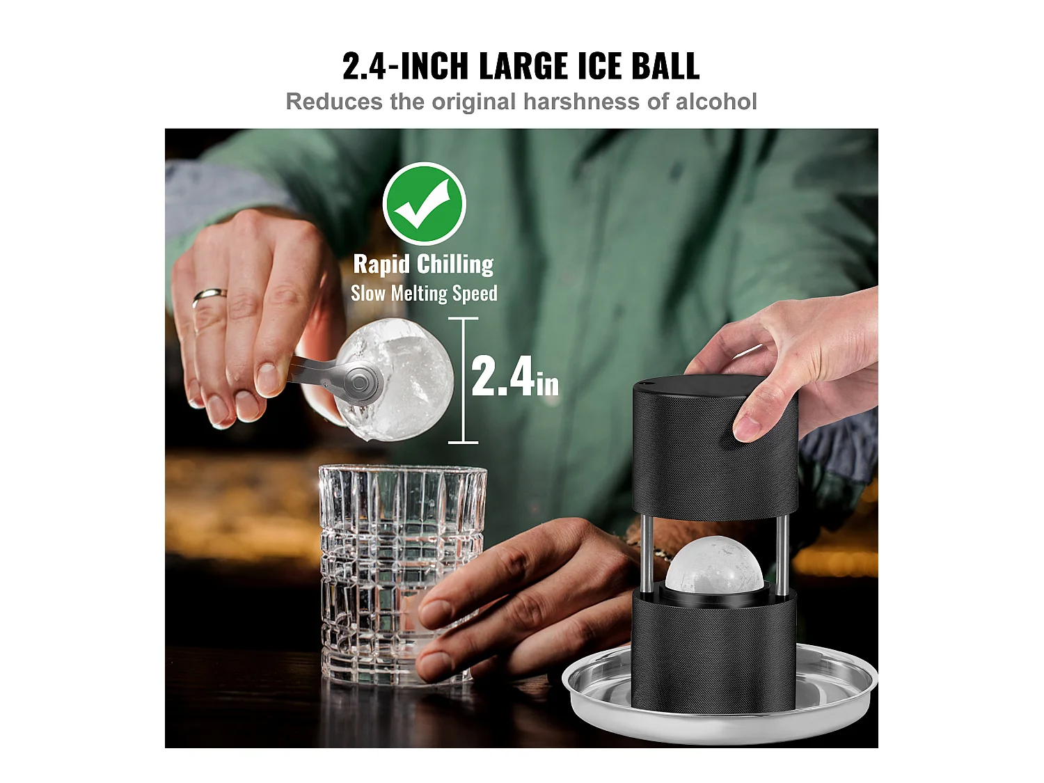 IJsmachine SucceBuy 61 mm, IJspers van Ronde Aluminium, Zwart, voor Whiskey, Cocktail, Bourbon en Eindejaarsfeesten