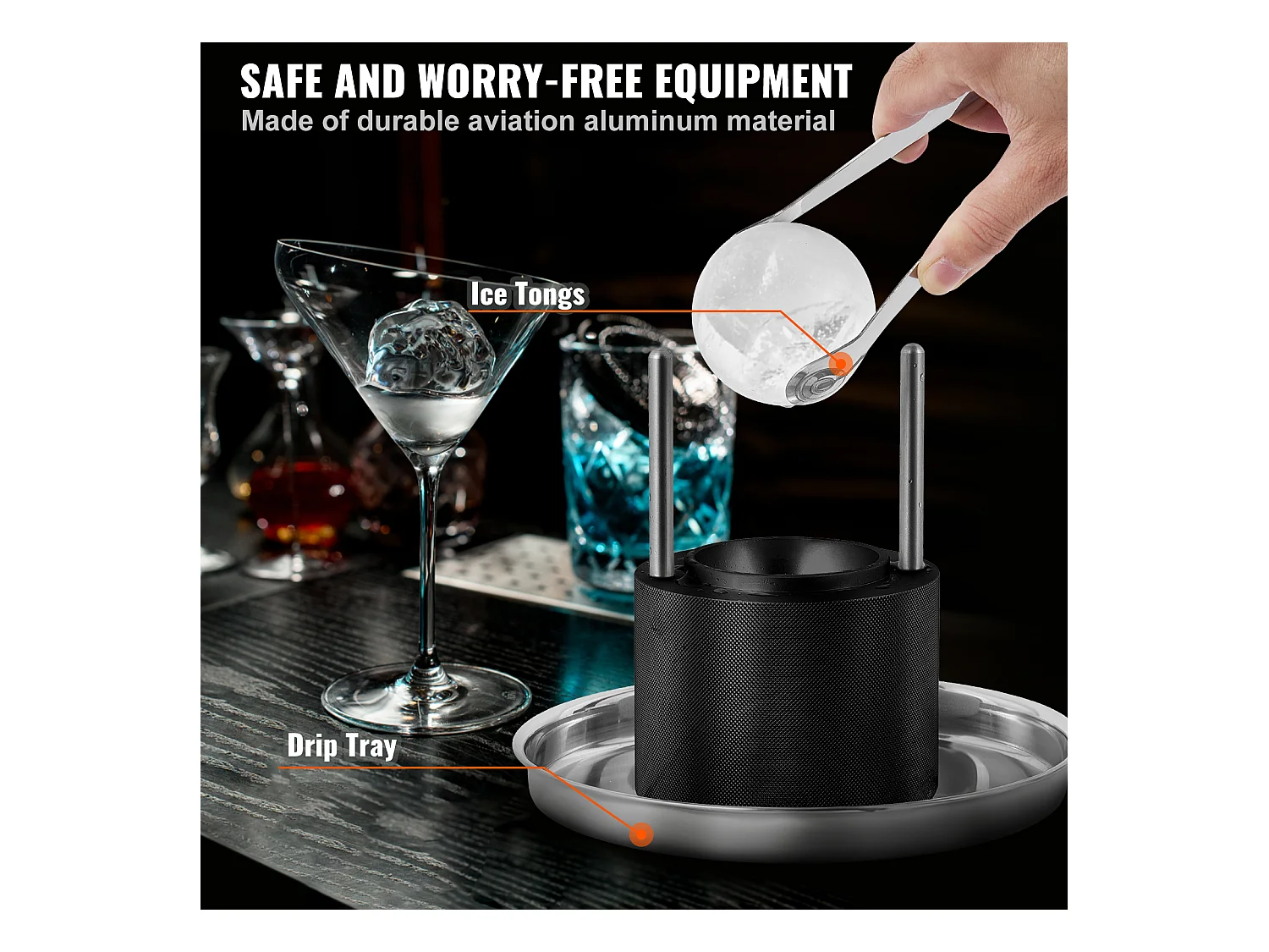 IJsmachine SucceBuy 61 mm, IJspers van Ronde Aluminium, Zwart, voor Whiskey, Cocktail, Bourbon en Eindejaarsfeesten