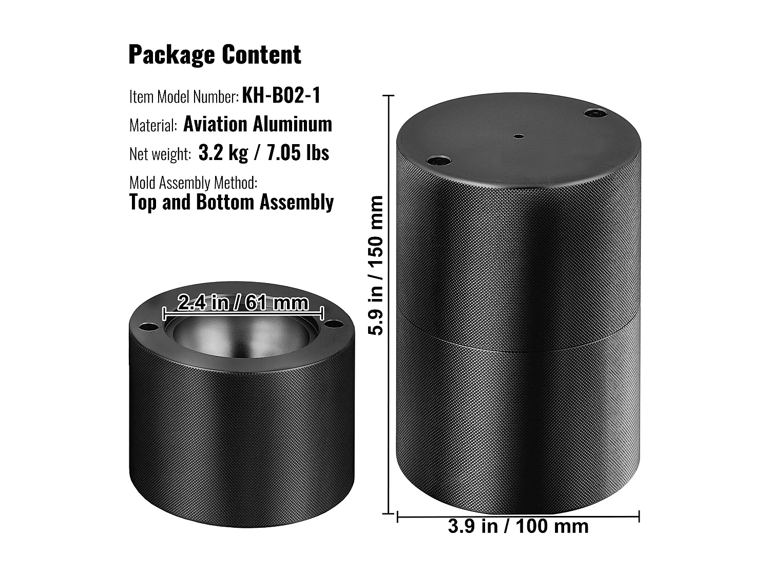 Machine à Glaçons SucceBuy 61 mm, Presse à Glaçons en Aluminium Rond, Noir, pour Whisky, Cocktail, Bourbon et Fêtes de Fin d'Année