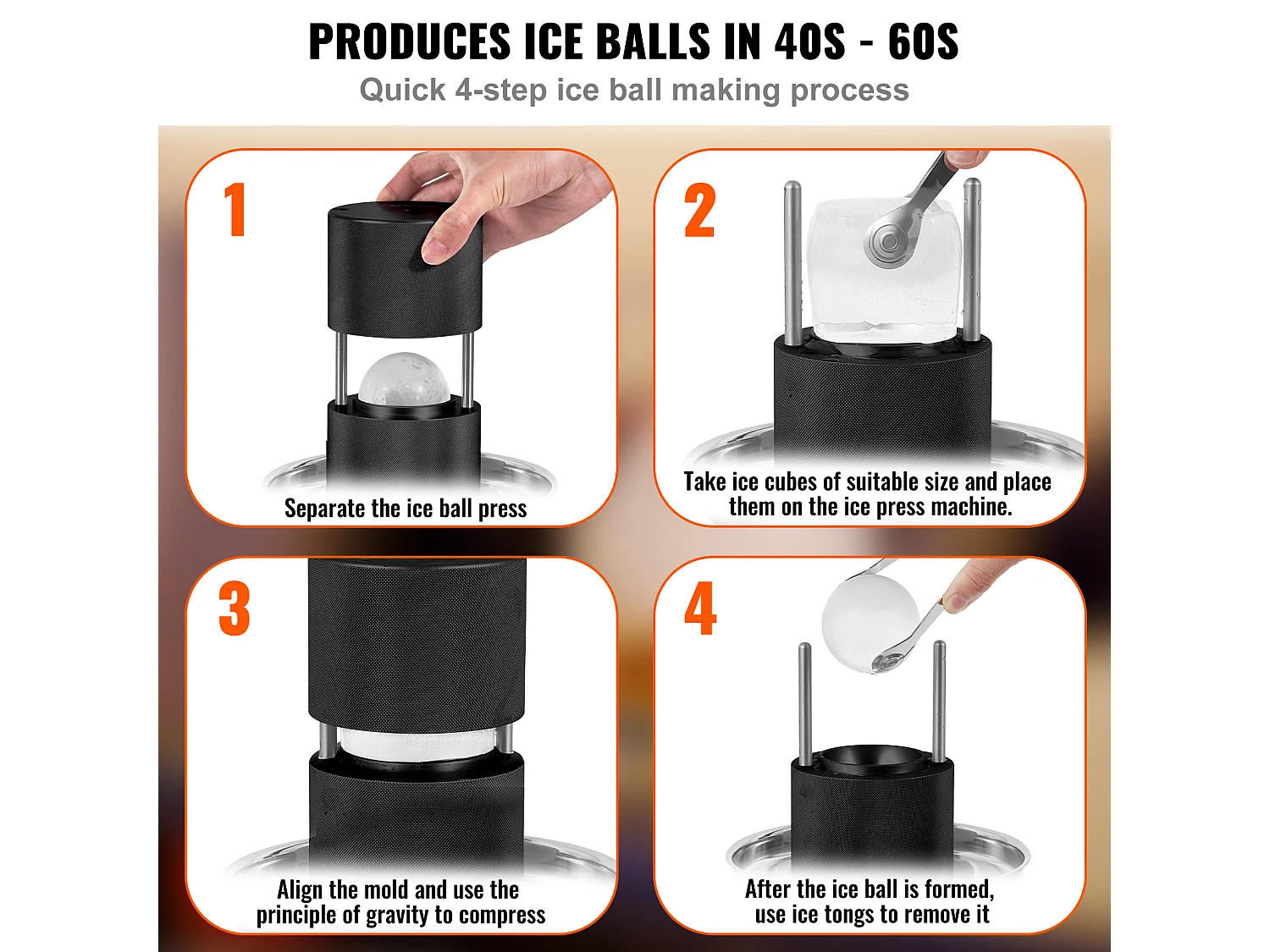 Machine à Glaçons SucceBuy 61 mm, Presse à Glaçons en Aluminium Rond, Noir, pour Whisky, Cocktail, Bourbon et Fêtes de Fin d'Année