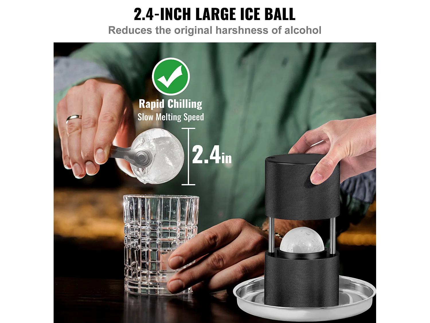 Machine à Glaçons SucceBuy 61 mm, Presse à Glaçons en Aluminium Rond, Noir, pour Whisky, Cocktail, Bourbon et Fêtes de Fin d'Année