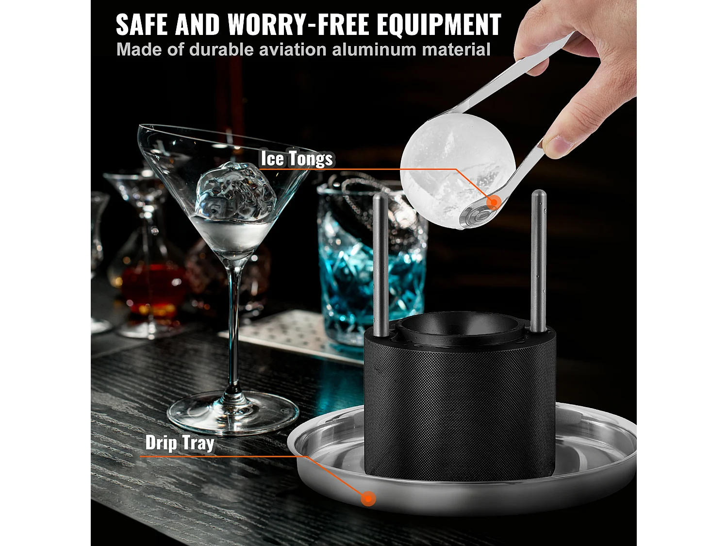 Machine à Glaçons SucceBuy 61 mm, Presse à Glaçons en Aluminium Rond, Noir, pour Whisky, Cocktail, Bourbon et Fêtes de Fin d'Année