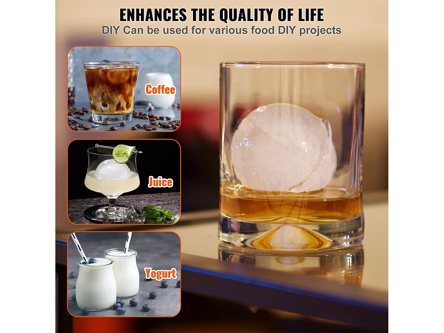 Machine à Glaçons SucceBuy 61 mm, Presse à Glaçons en Aluminium Rond, Noir, pour Whisky, Cocktail, Bourbon et Fêtes de Fin d'Année