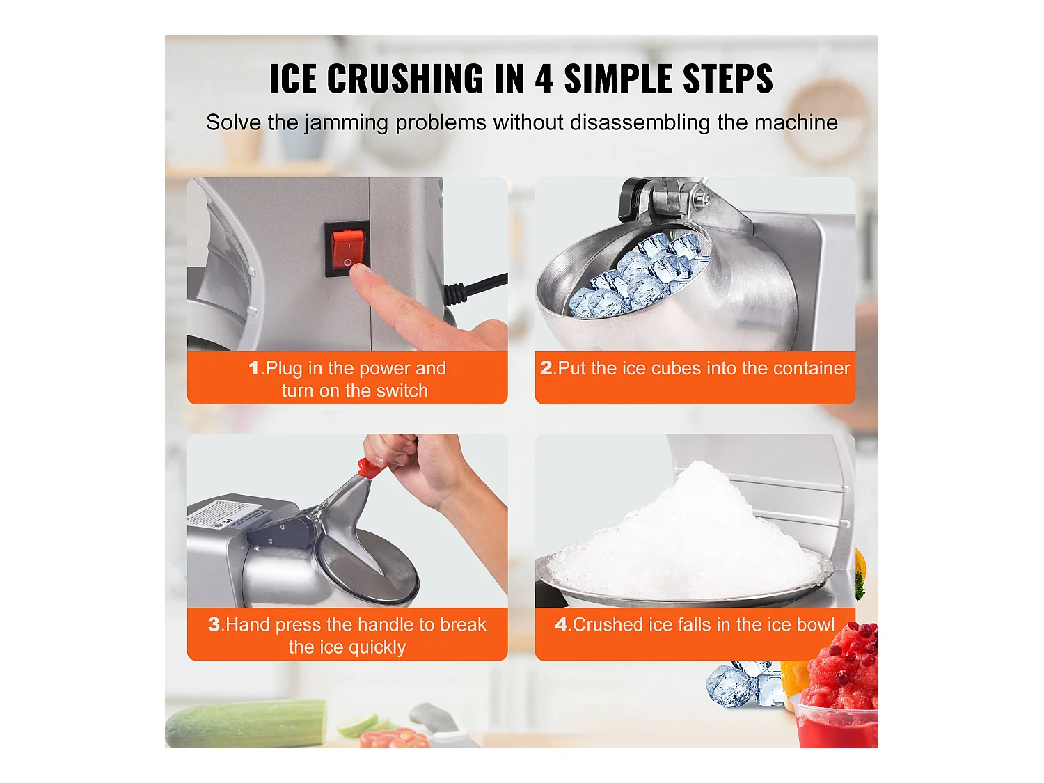 Elektryczna Kruszarka Do Lodu SucceBuy, Maszyna Do Śnieżnych Stożków 99,8 kg/h, 300 W