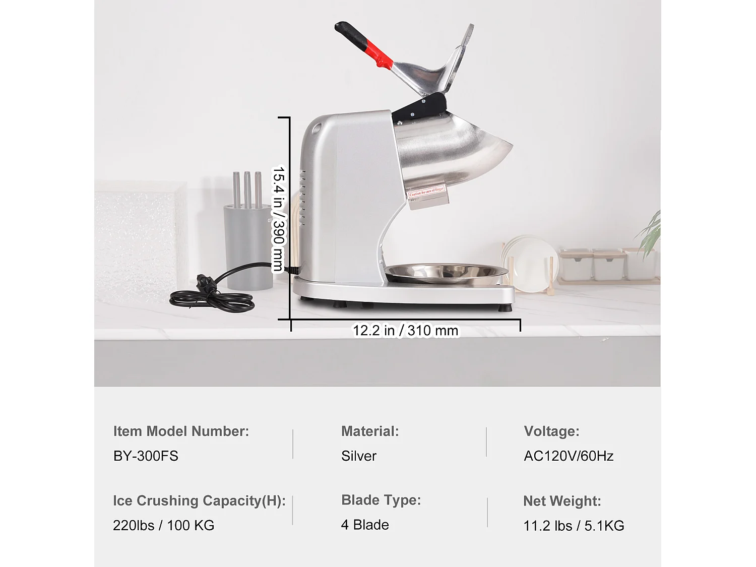 Broyeur à Glace Électrique SucceBuy, Machine à Cônes de Neige 99.8 kg/h, 300 W