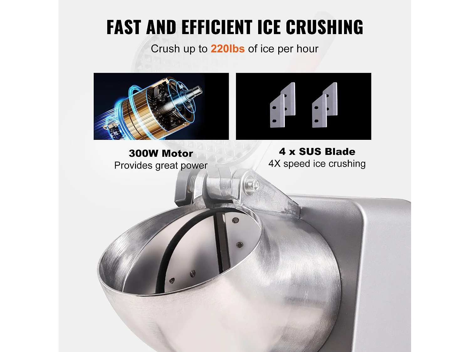 Broyeur à Glace Électrique SucceBuy, Machine à Cônes de Neige 99.8 kg/h, 300 W