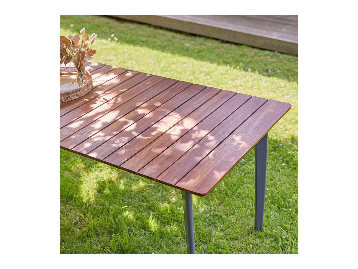Table de jardin en bois de teck massif et métal Toscane 6/8 pers.
