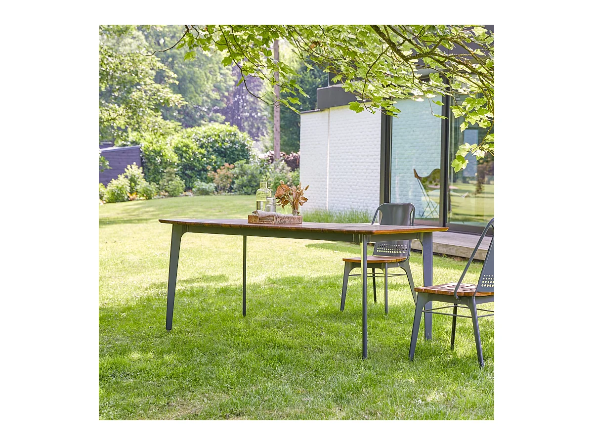 Table de jardin en bois de teck massif et métal Toscane 6/8 pers.