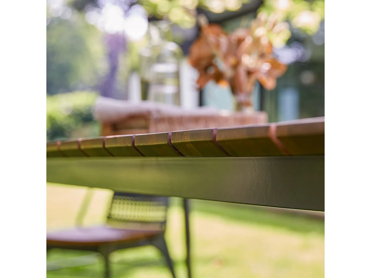 Table de jardin en bois de teck massif et métal Toscane 6/8 pers.