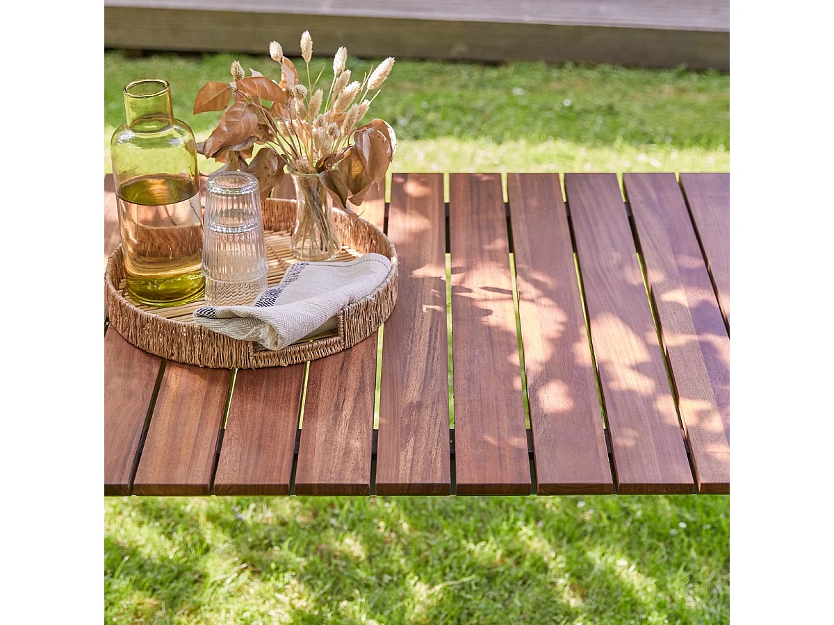 Table de jardin en bois de teck massif et métal Toscane 6/8 pers.