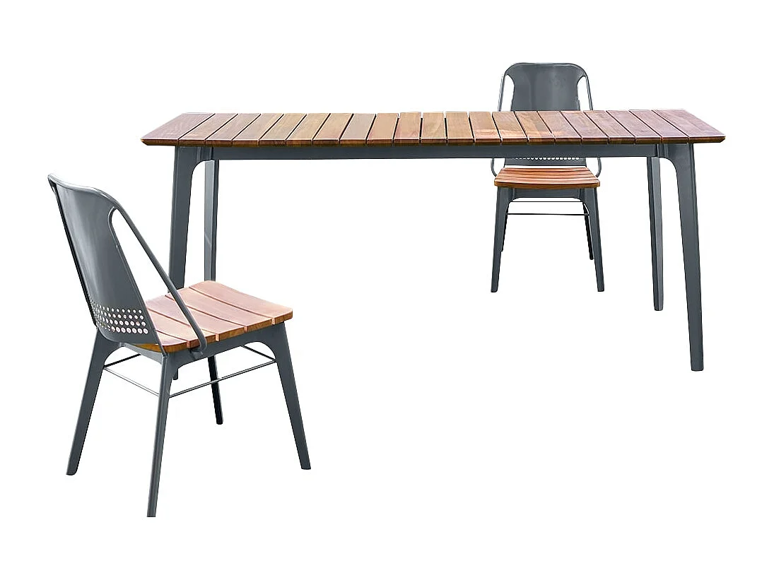 Table de jardin en bois de teck massif et métal Toscane 6/8 pers.