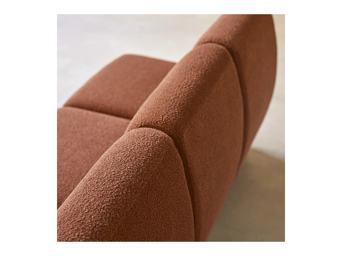 3-Sitzer-Modulbank Swann aus massivem Akazienholz mit terrakottafarbenem Stoffbezug