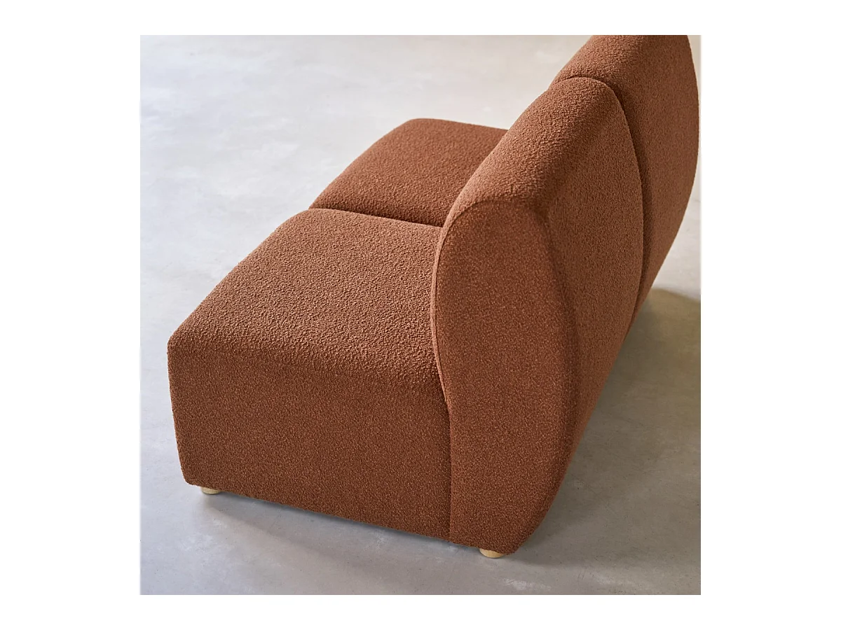 3-Sitzer-Modulbank Swann aus massivem Akazienholz mit terrakottafarbenem Stoffbezug