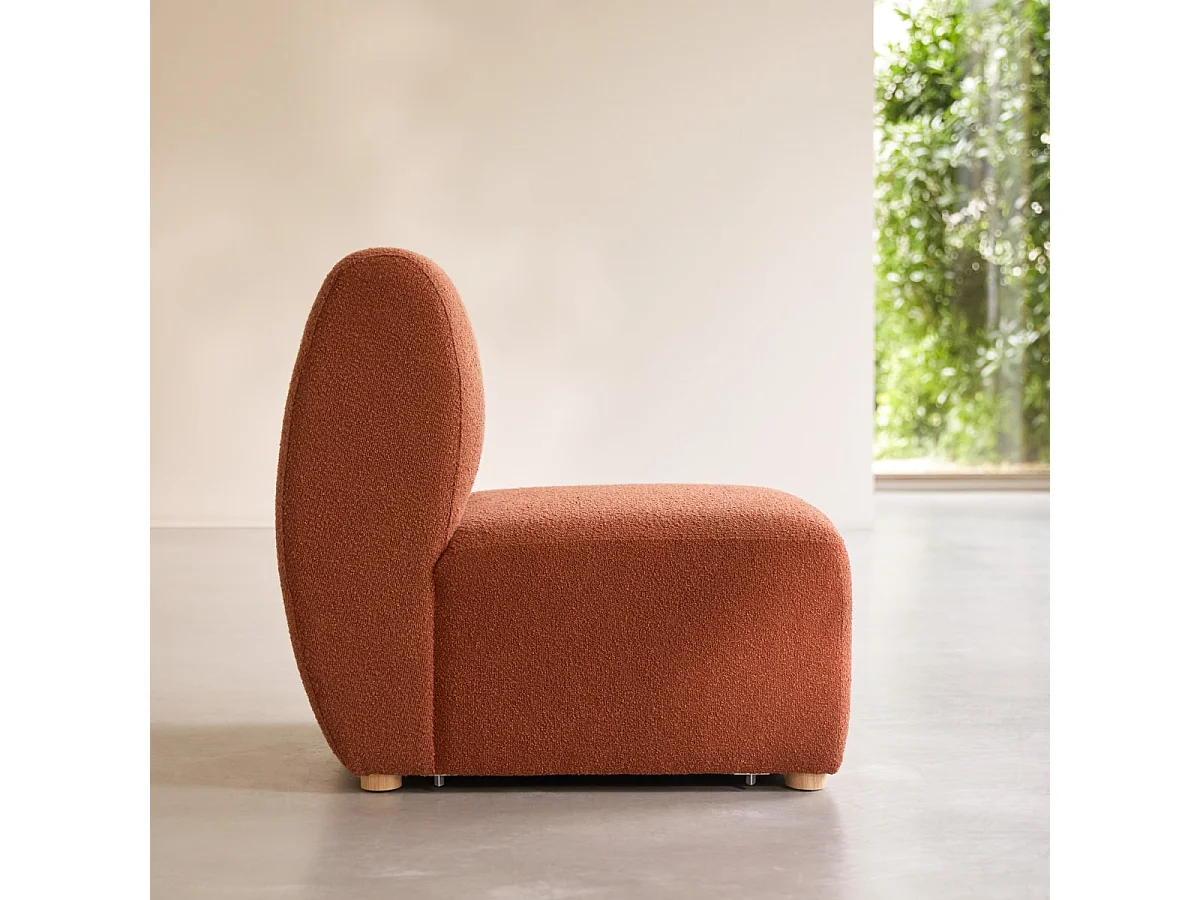 3-Sitzer-Modulbank Swann aus massivem Akazienholz mit terrakottafarbenem Stoffbezug