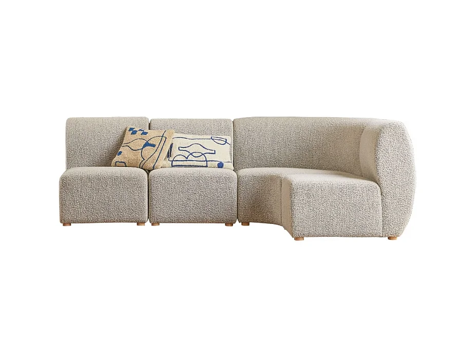 Divano modulare angolare Swann da 4 posti in acacia massello e tessuto grigio