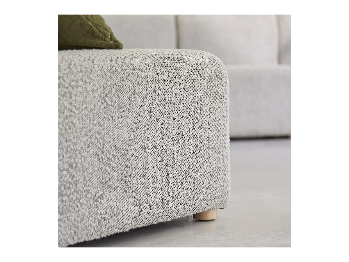 Divano modulare angolare Swann da 4 posti in acacia massello e tessuto grigio