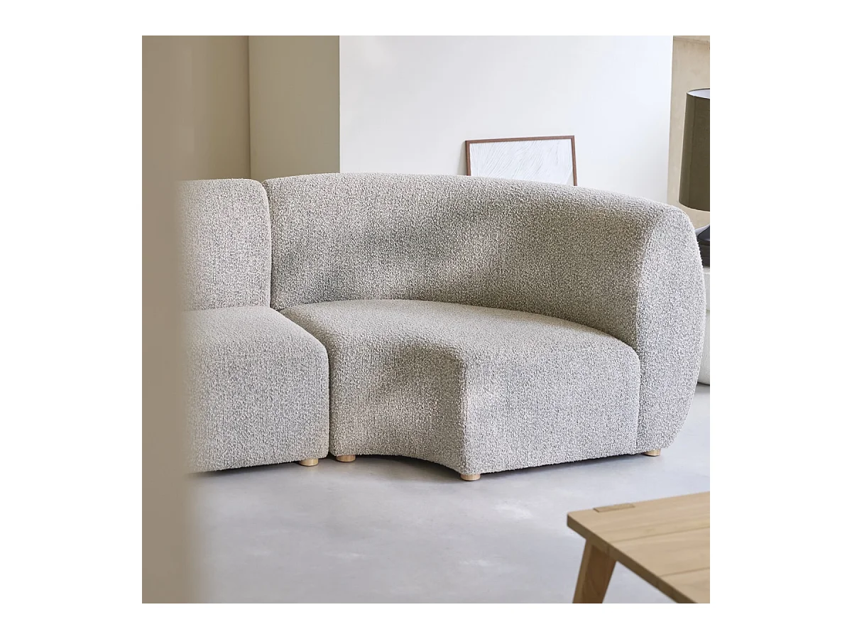 Divano modulare angolare Swann da 4 posti in acacia massello e tessuto grigio