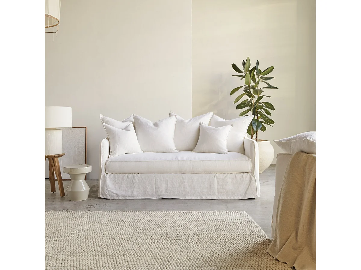 Divano in lino bianco Ariane, 3 posti