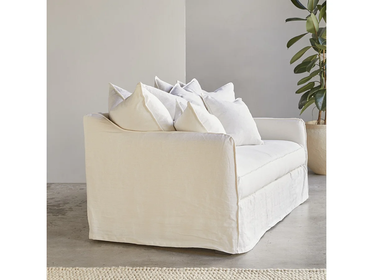 Divano in lino bianco Ariane, 3 posti