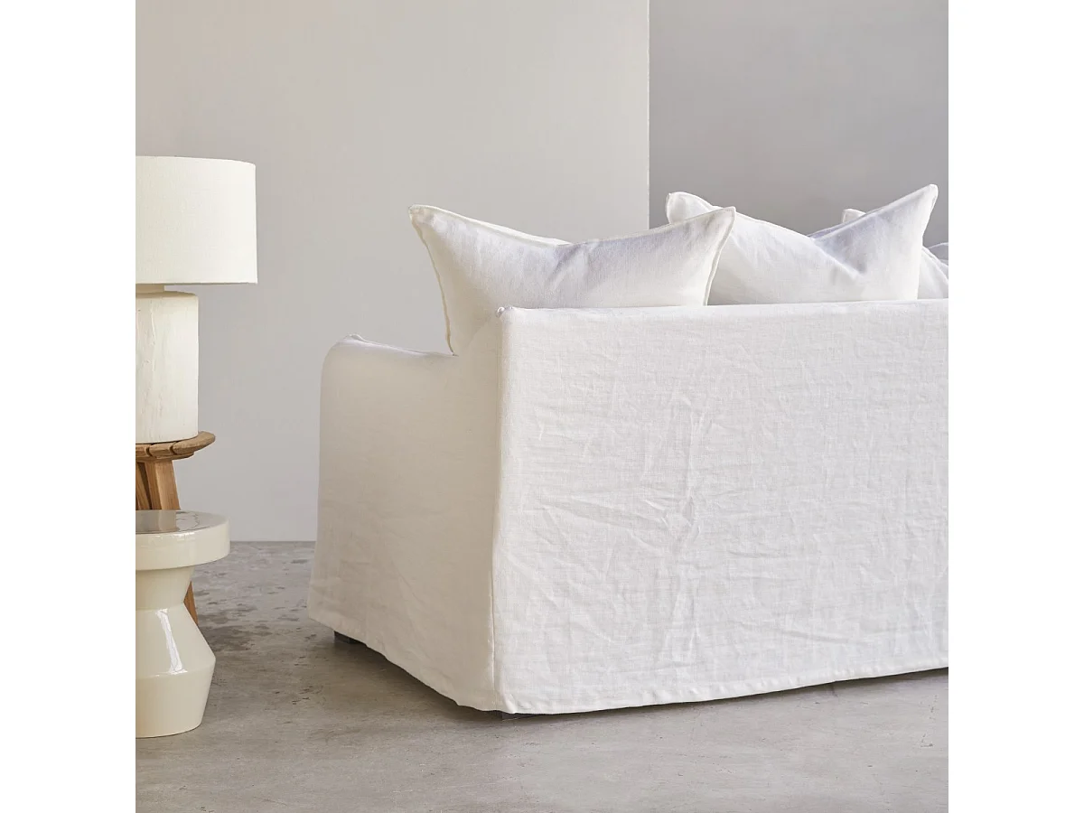 Divano in lino bianco Ariane, 3 posti