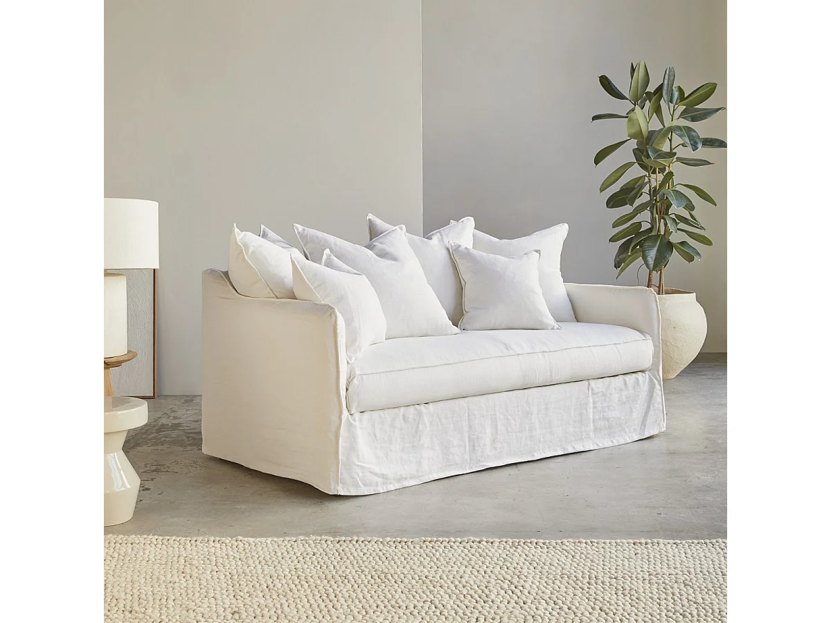 Divano in lino bianco Ariane, 3 posti