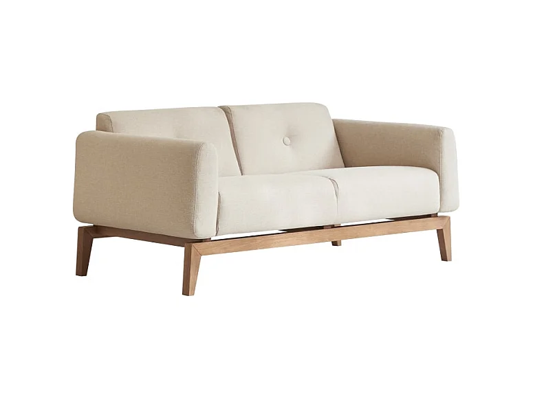 2-Sitzer-Sofa mit massivem Eichenholzgestell und ecrufarbenem Stoffbezug