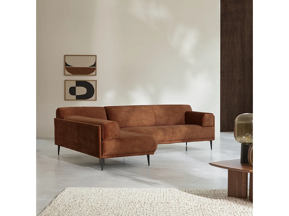 Divano con angolo a sinistra in velluto terracotta 270 x 180 cm Finn, 4 posti