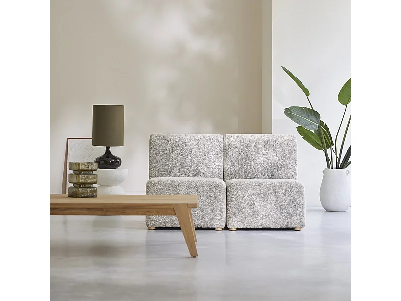 Panca Swann modulare da 2 posti in legno di acacia massello e tessuto grigio