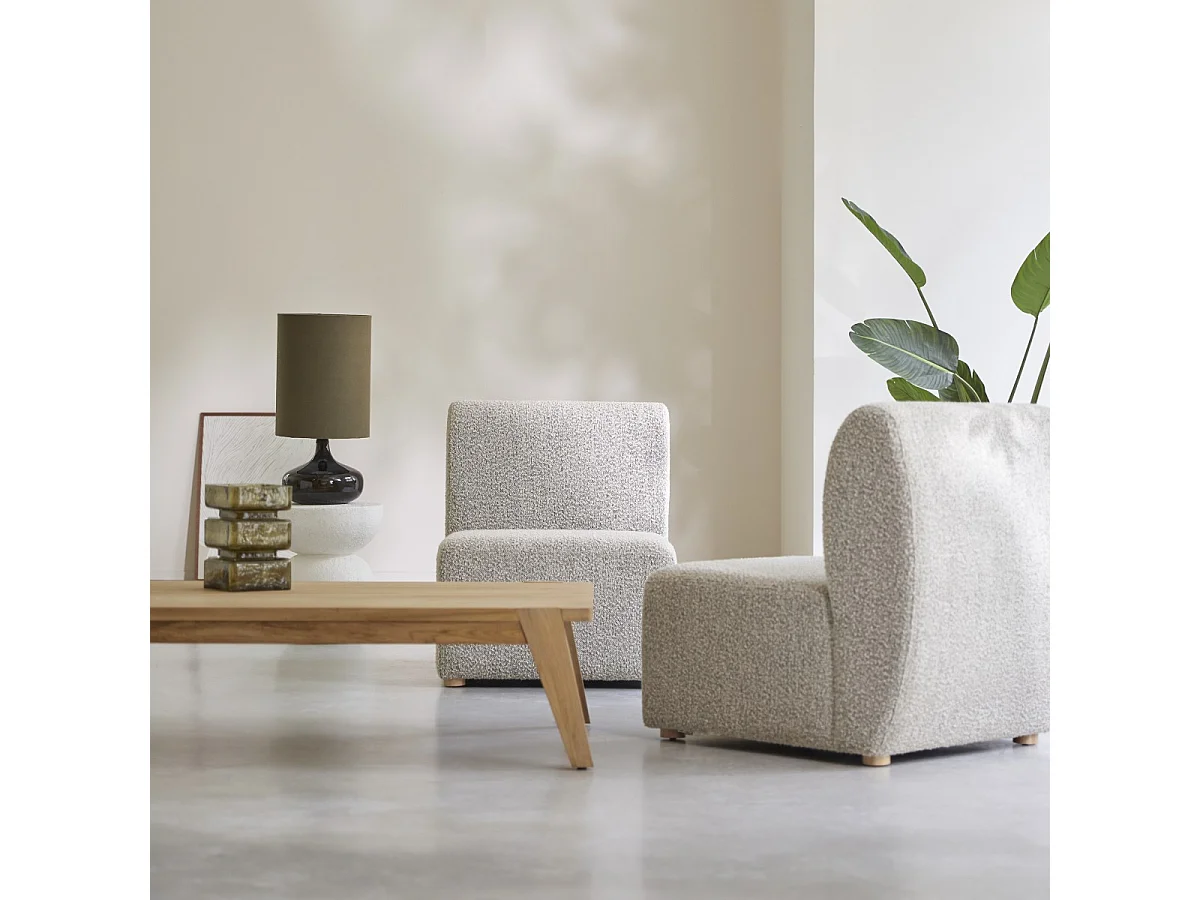 Banquette Swann modulable 2 places en bois d'acacia massif et tissu gris