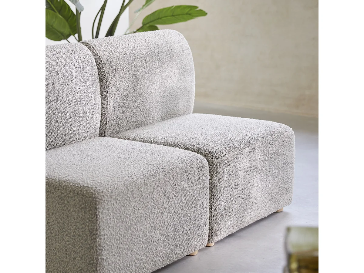 Banquette Swann modulable 2 places en bois d'acacia massif et tissu gris