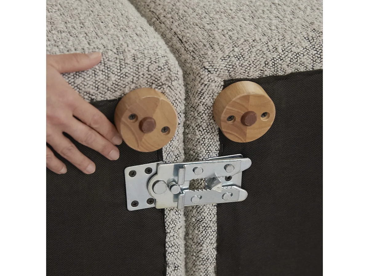 Banquette Swann modulable 2 places en bois d'acacia massif et tissu gris