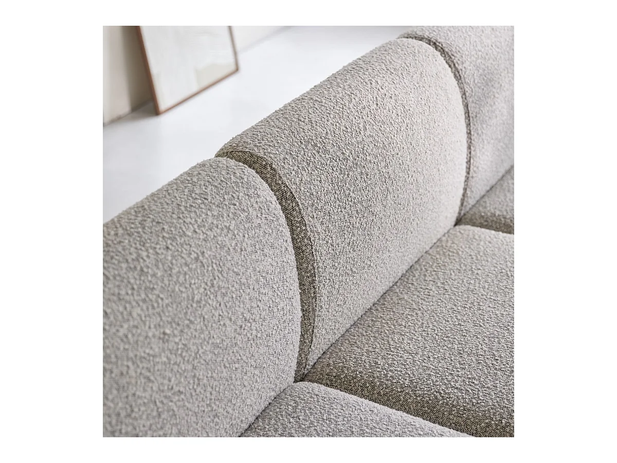 Panca Swann modulare da 3 posti in acacia massello e tessuto grigio