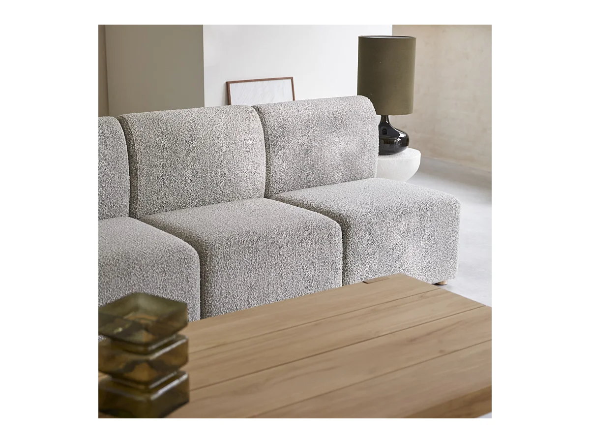 Panca Swann modulare da 3 posti in acacia massello e tessuto grigio