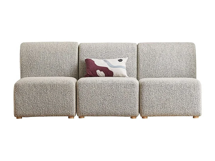 Banquette Swann modulable 3 places en acacia massif et tissu gris