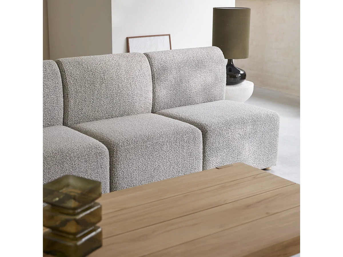 Banquette Swann modulable 3 places en acacia massif et tissu gris
