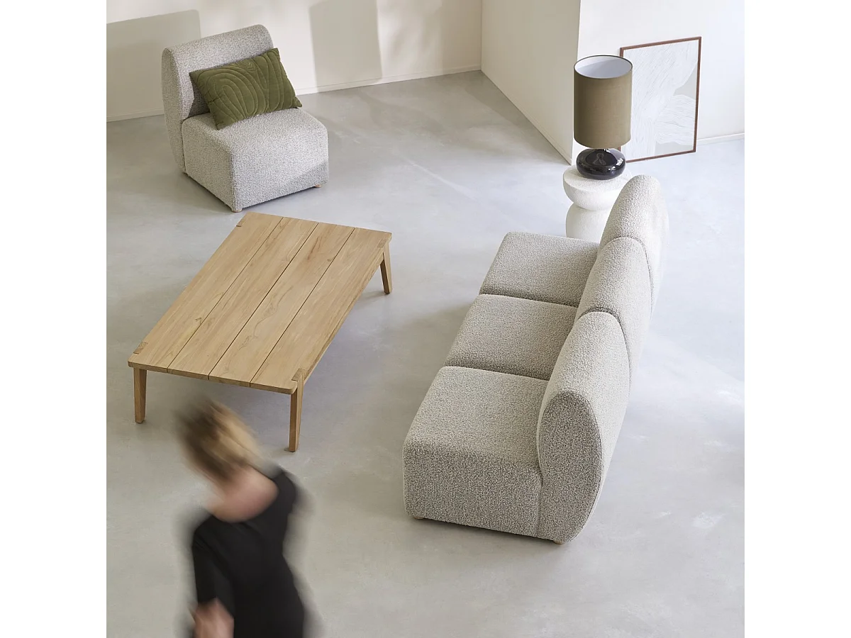 Banquette Swann modulable 3 places en acacia massif et tissu gris