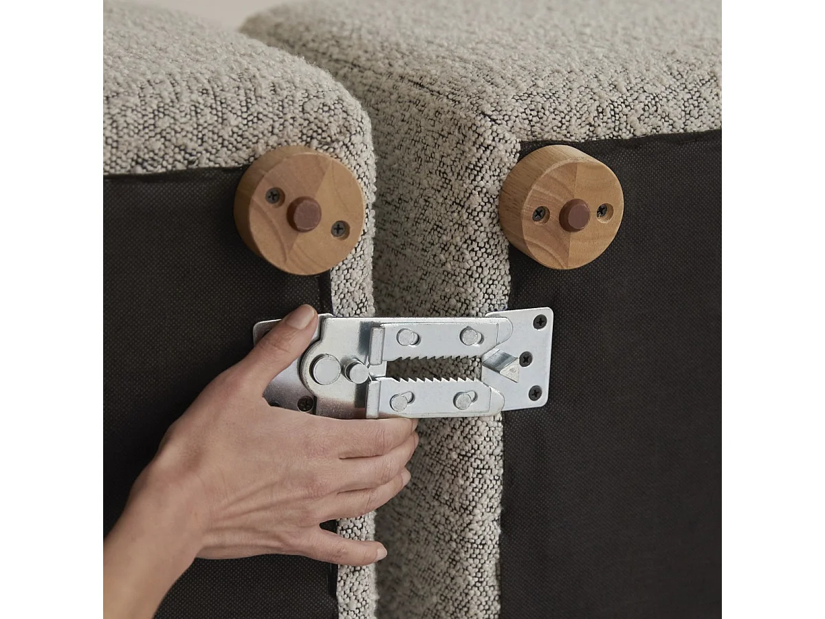 Banquette Swann modulable 3 places en acacia massif et tissu gris