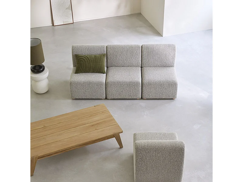 Banquette Swann modulable 3 places en acacia massif et tissu gris
