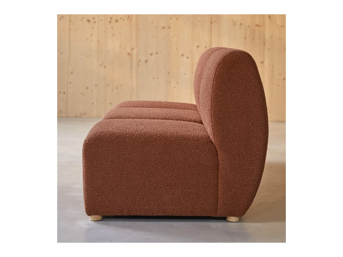 Modulare 2-Sitzer-Bank Swann aus massivem Akazienholz mit terrakottafarbenem Stoffbezug