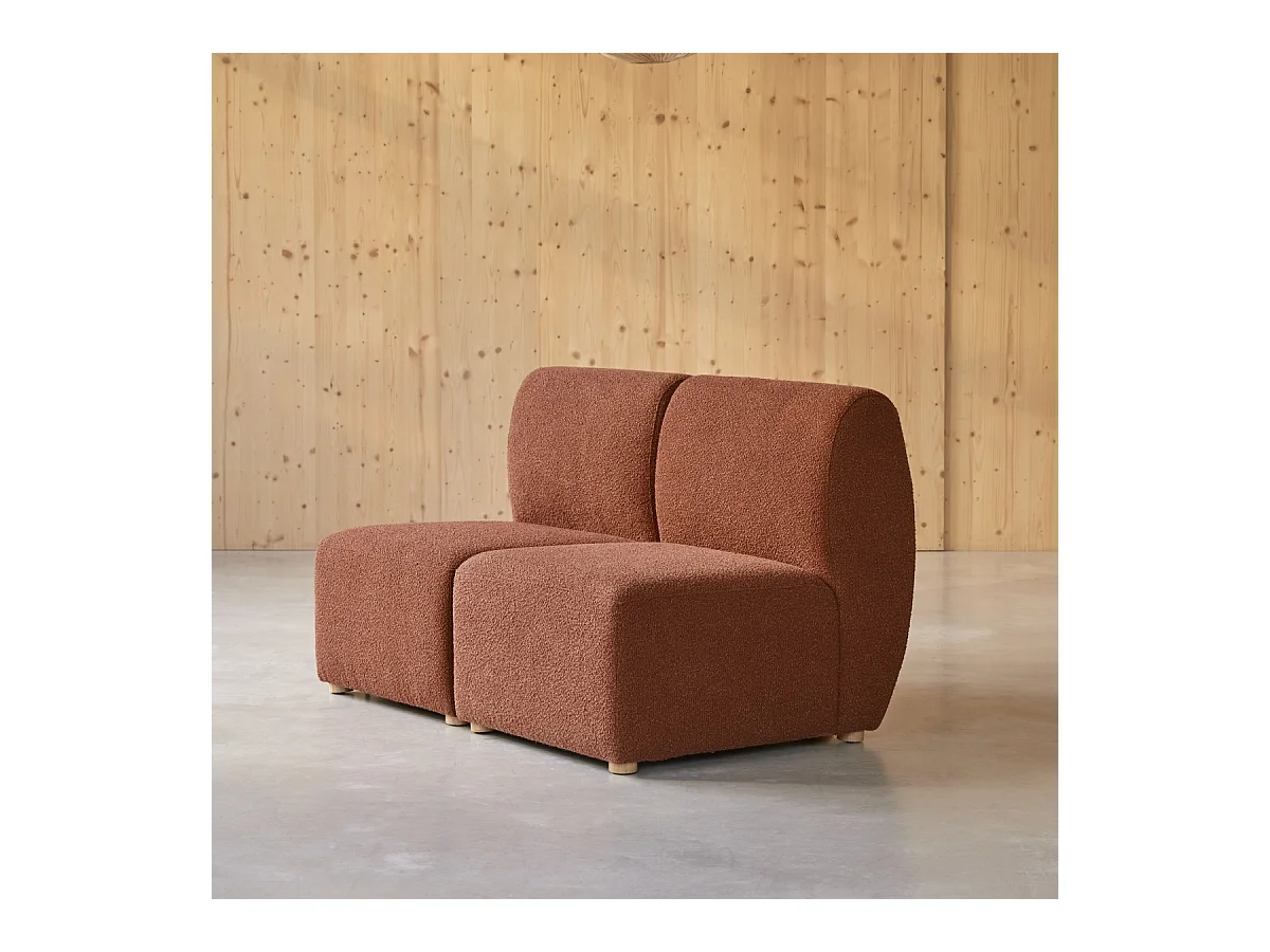 Modulare 2-Sitzer-Bank Swann aus massivem Akazienholz mit terrakottafarbenem Stoffbezug