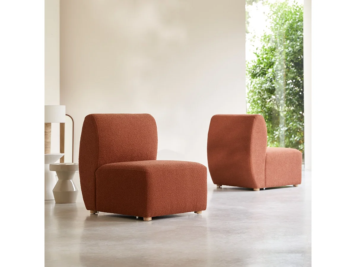 Modulare 2-Sitzer-Bank Swann aus massivem Akazienholz mit terrakottafarbenem Stoffbezug