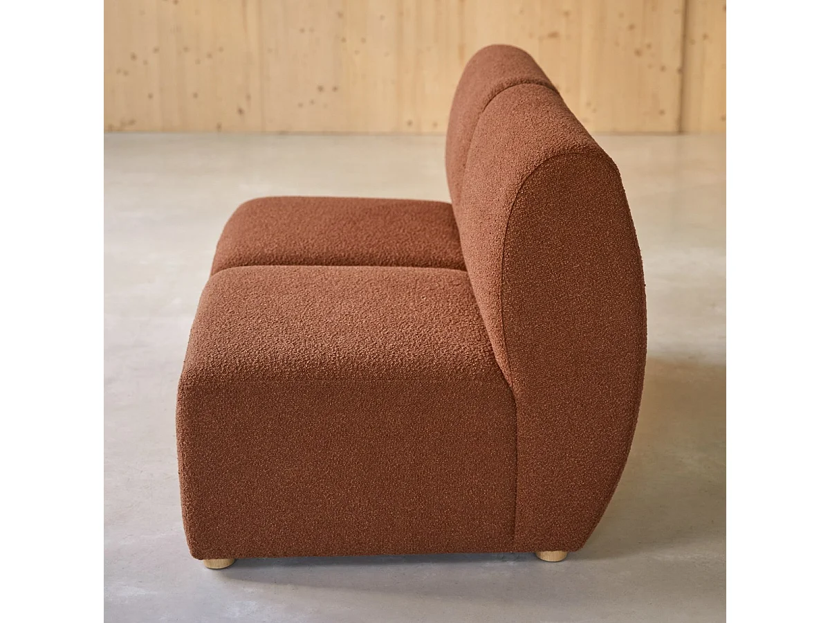 Modulare 2-Sitzer-Bank Swann aus massivem Akazienholz mit terrakottafarbenem Stoffbezug