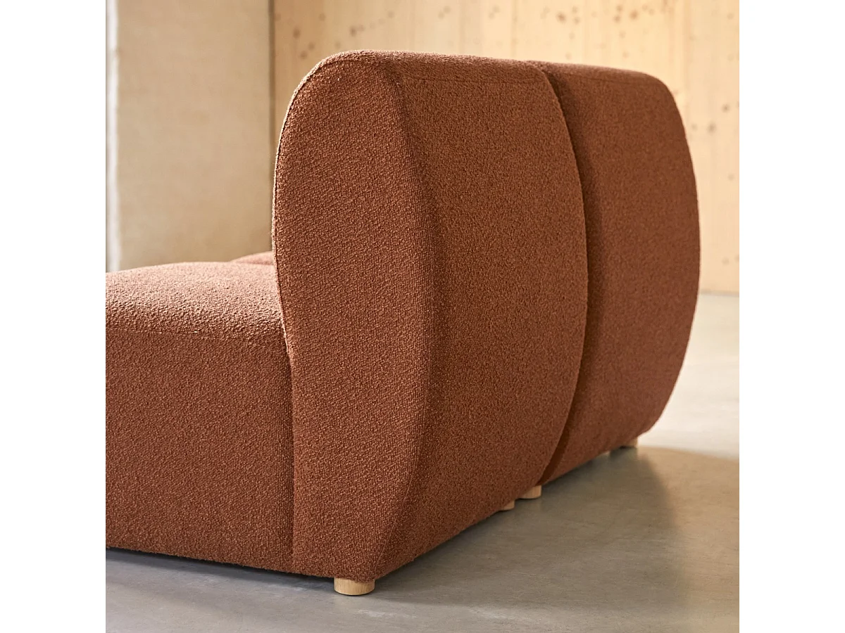 Modulare 2-Sitzer-Bank Swann aus massivem Akazienholz mit terrakottafarbenem Stoffbezug