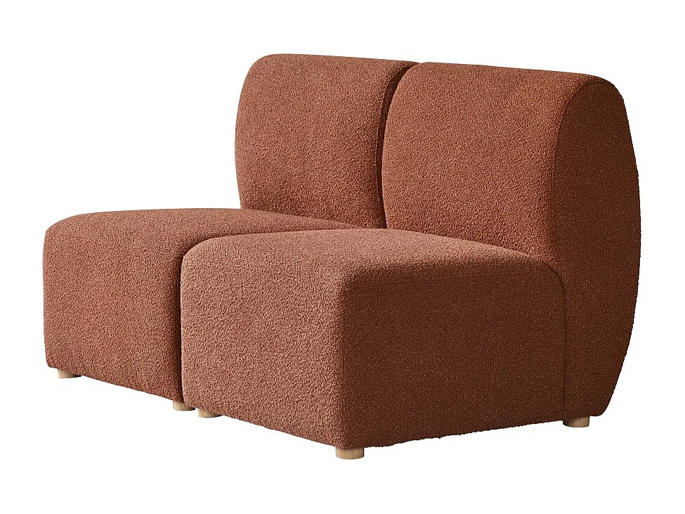 Modulare 2-Sitzer-Bank Swann aus massivem Akazienholz mit terrakottafarbenem Stoffbezug