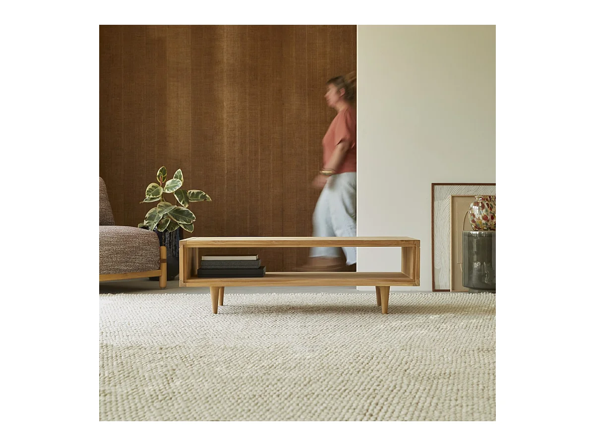 Couchtisch 120 x 50 aus unbehandletem Teak skandinavisches Design natürlich