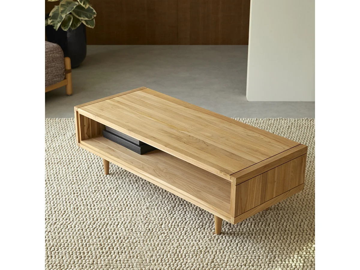 Tavolino basso per soggiorno in legno di Teak 120x50
